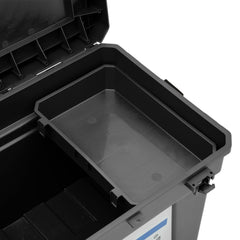 Black toolbox with open lid on a white background