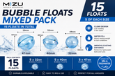 MIZU Clear Bubble Floats Mixed Pack (15 Floats) - 5 x 32mm, 5 x 40mm & 5 x 47mm