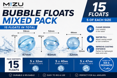 MIZU Clear Bubble Floats Mixed Pack (15 Floats) - 5 x 32mm, 5 x 40mm & 5 x 47mm