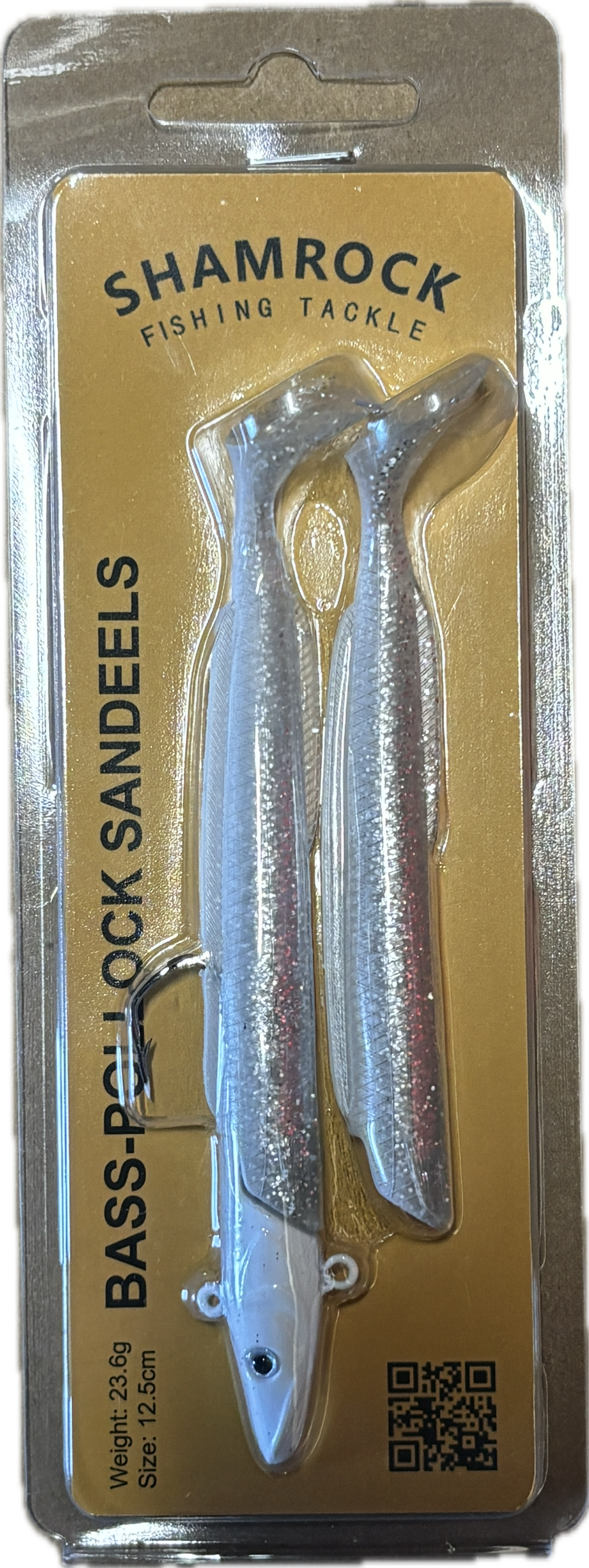 Shamrock Bass Pollock Sandeels fishing lures in packaging