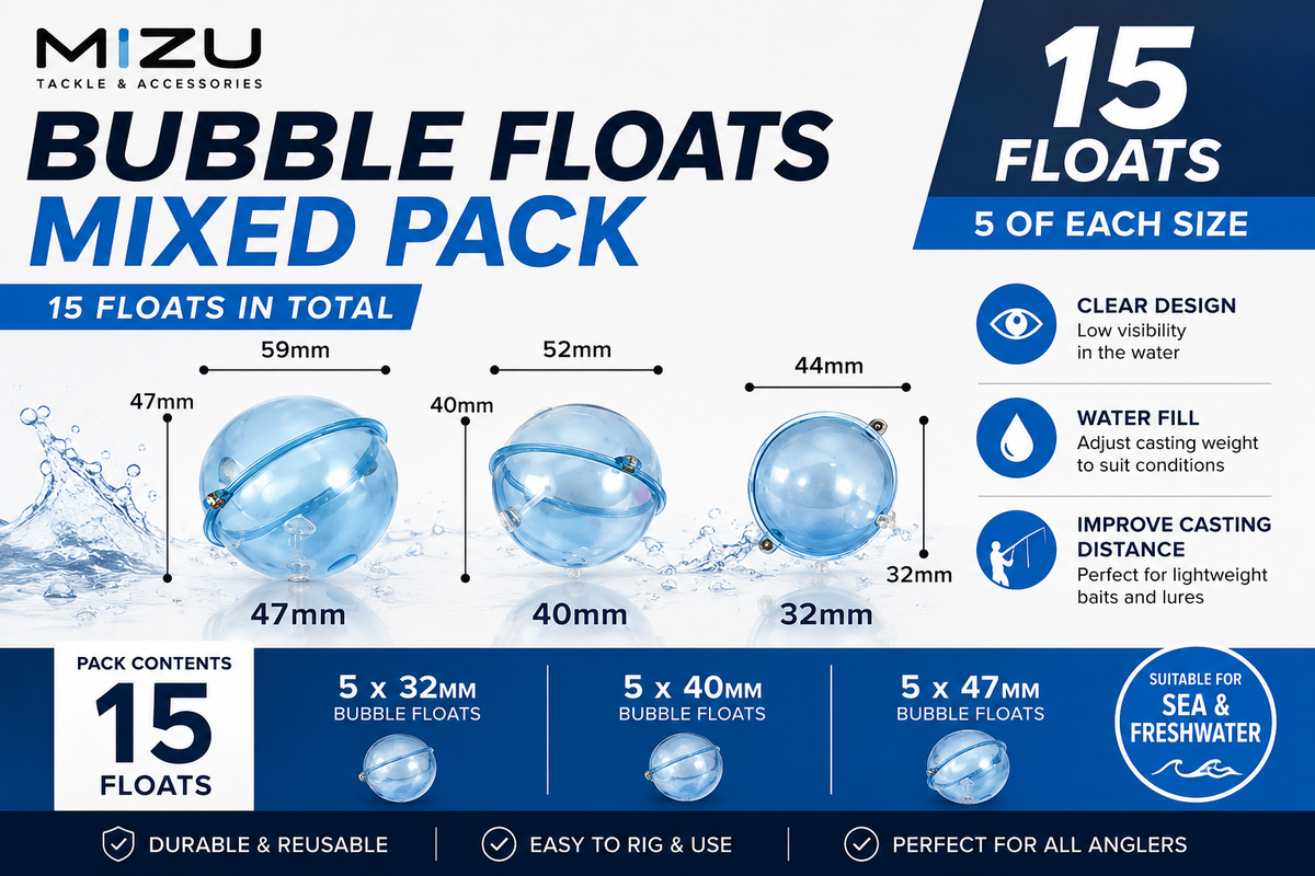 MIZU Clear Bubble Floats Mixed Pack (15 Floats) - 5 x 32mm, 5 x 40mm & 5 x 47mm