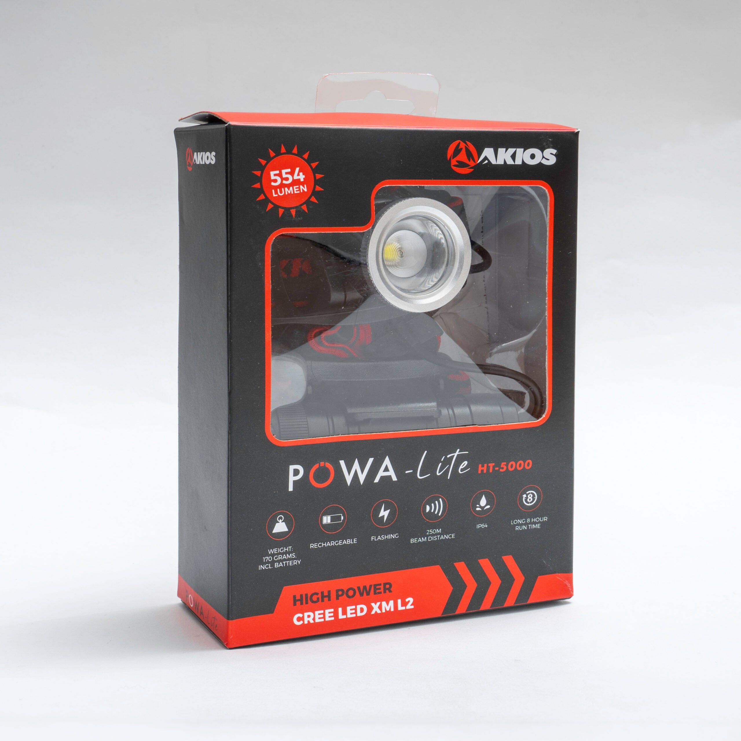 Akios POWA-Lite HT-5000 packaging on a white background