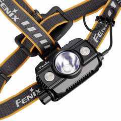Fenix headlamp with strap on a white background