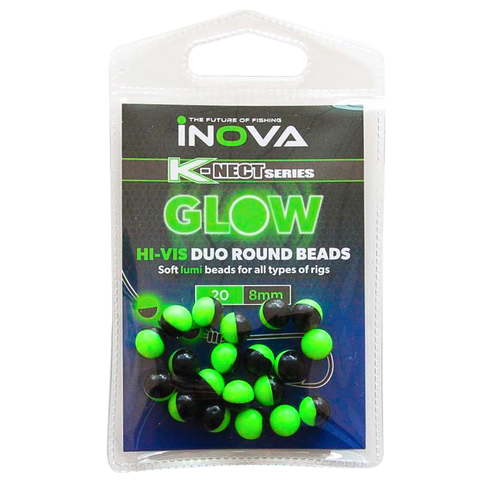 INOVA HI-VIS Duo Round GLOW Beads 6mm green black
