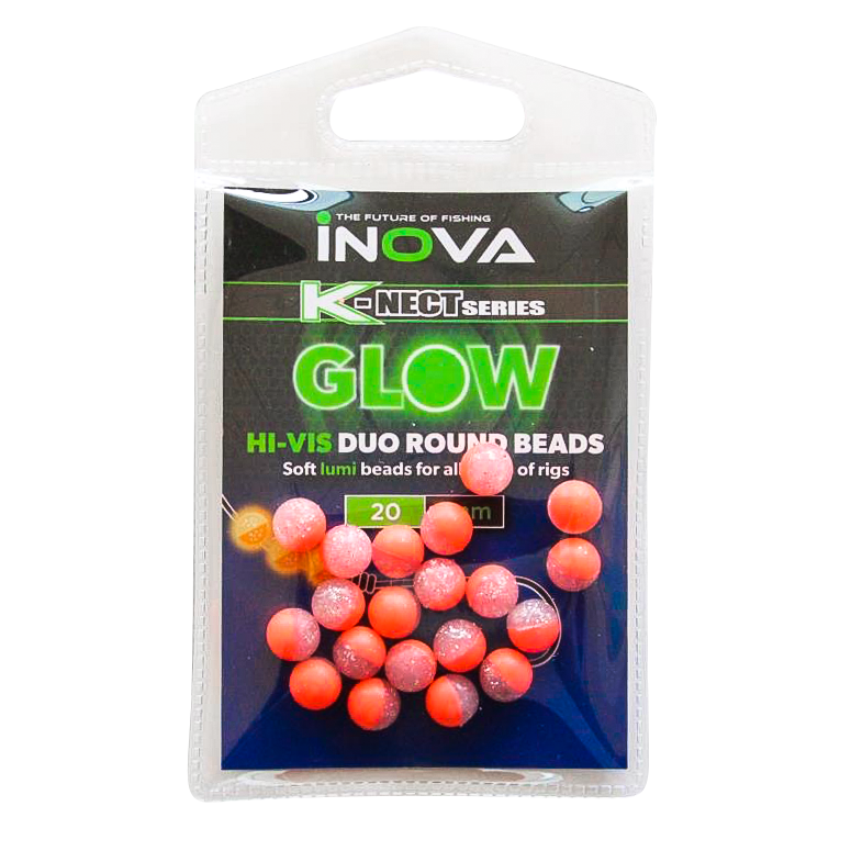 INOVA HI-VIS Duo Round GLOW Beads 6mm red