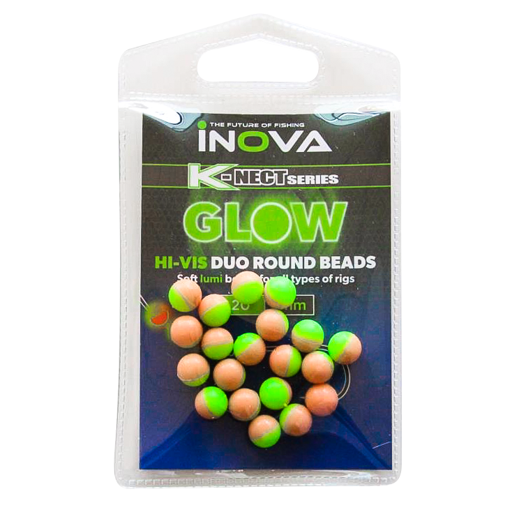 INOVA HI-VIS Duo Round GLOW Beads 8mm green orange